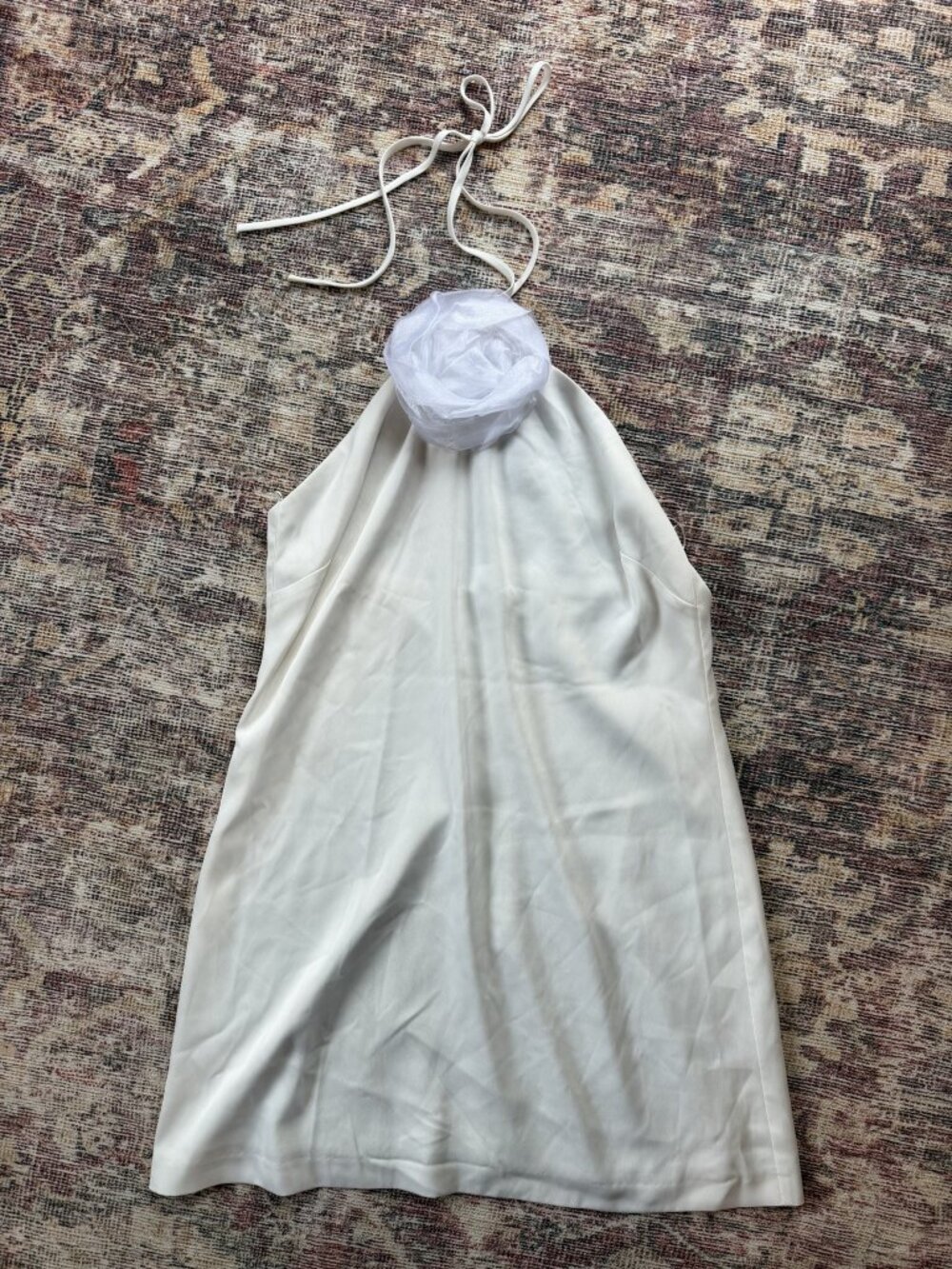 WAYF White Rosette Halter Mini Dress L Bridal Shower Bachelorette Lined